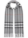 Burberry Logo Giant Check Cashmere Scarf In Grey