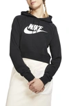 Nike Sportswear Essential Crop Hoodie In Black/ White