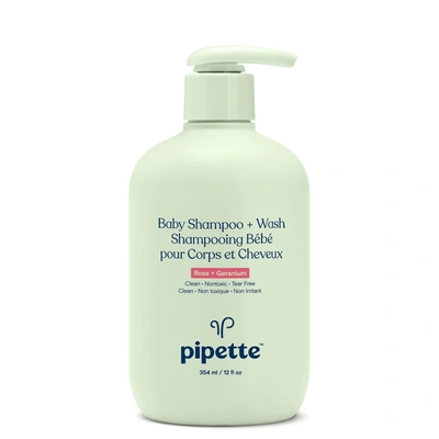 Pipette Baby Shampoo And Wash - Rose And Geranium 11.8 Fl oz In Green