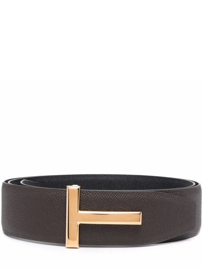 Tom Ford T-buckle Reversible Leather Belt In Brown