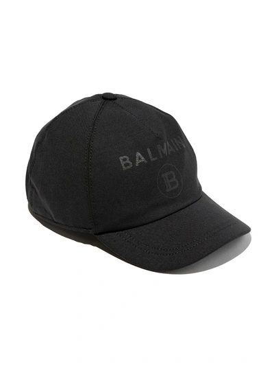 Balmain Kids' Logo Print Baseball Hat In Black