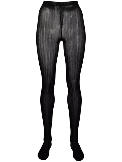 Prada Metallic-thread Striped Tights In Black