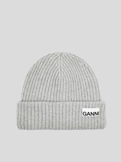 Ganni Recycled Wool Knit Hat In Grey