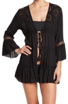 Boho Me Open Front Eyelet Lace Cover-up In Black