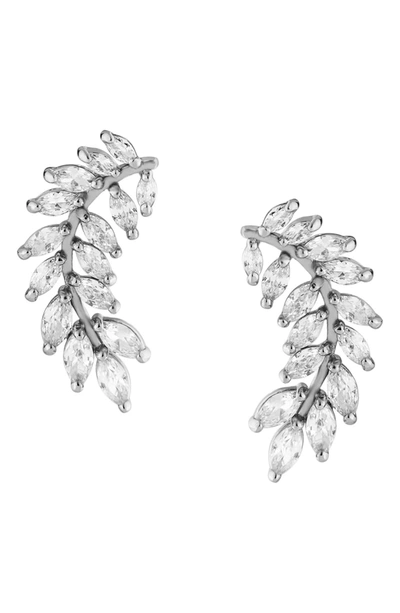 Cz By Kenneth Jay Lane Marquise Cz Curved Leaf Earrings In Clear/silver