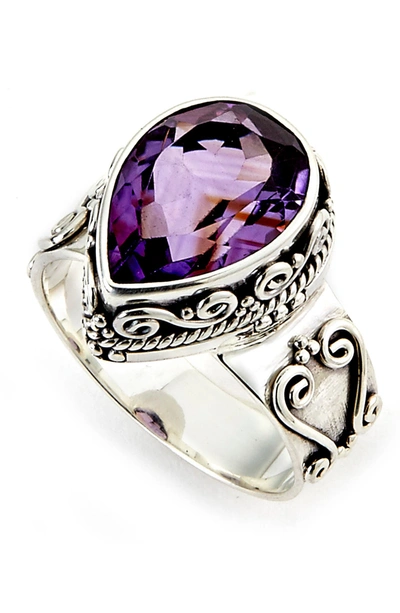 Samuel B. Sterling Silver Filigree Pear Cut Amethyst Ring In Purple