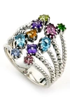 Samuel B. Sterling Silver Multi Row Gemstone Ring In Multi Color