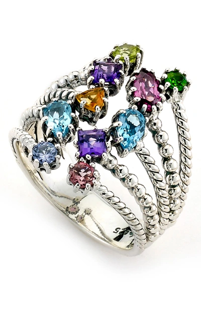 Samuel B. Sterling Silver Multi Row Gemstone Ring In Multi Color