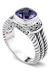 Samuel B. Sterling Silver Cushion Cut Amethyst Twisted Filigree Band Ring In Purple