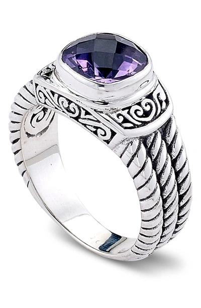 Samuel B. Sterling Silver Cushion Cut Amethyst Twisted Filigree Band Ring In Purple