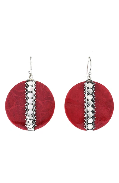 Samuel B. Sterling Silver Round Coral Earrings In Red