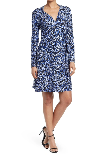 Loveappella Long Sleeve Wrap Dress In Blue/ Black/ Grey