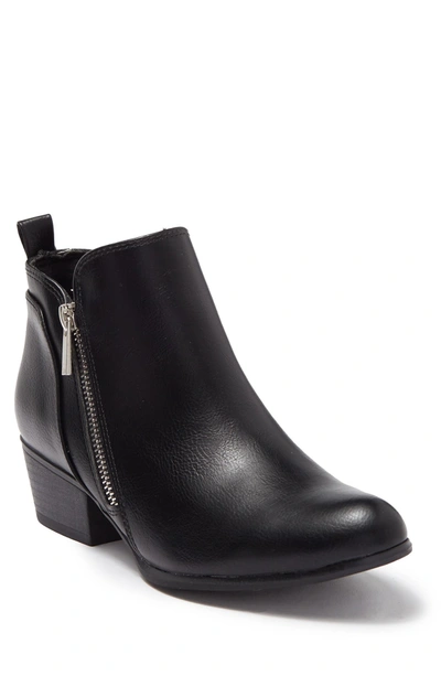 Esprit Timber Block Heel Ankle Bootie In Black Pu