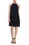 Slny Embellished Neck Chiffon Ruffle Dress In Blk