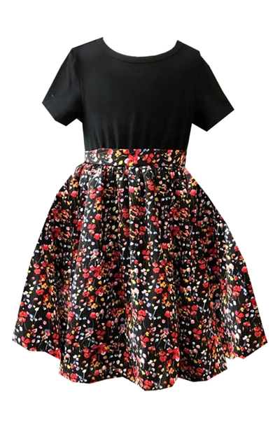 Joe-ella Kids' Floral Print Dress In Black
