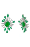 Cz By Kenneth Jay Lane Pave Cz Starburst Stud Earrings In Emerald/ Silver