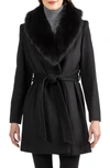 Sofia Cashmere Toscana Genuine Lamb Shearling Collar Wool Blend Coat In 001blk