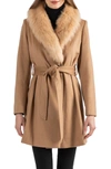 Sofia Cashmere Toscana Genuine Lamb Shearling Collar Wool Blend Coat In 251cam