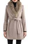 Sofia Cashmere Toscana Genuine Lamb Shearling Collar Wool Blend Coat In 020gry