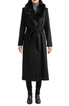 Sofia Cashmere Toscana Genuine Shearling Collar Wool Blend Coat In 001blk