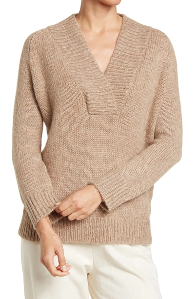 Vince Ribbed Shawl Collar Sweater In H Taupe