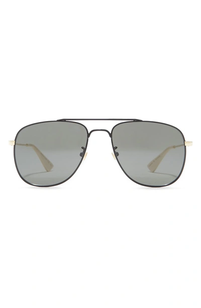 Gucci 57mm Aviator Sunglasses In Black