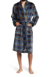 Nordstrom Rack Patterned Plush Robe In Navy Peacoat Cube Plaid