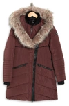 Noize Gigi Faux Fur Trim Quilted Parka In Mahogany