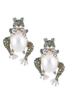 CZ BY KENNETH JAY LANE PAVE CZ FROG HUGGING FAUX PEARL STUD EARRINGS