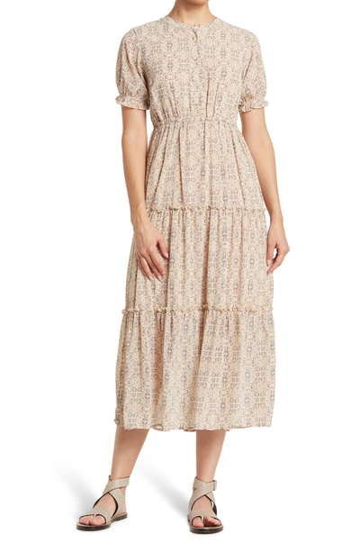 Wishlist Ditsy Medallion Floral Print Midi Dress In Natural Combo