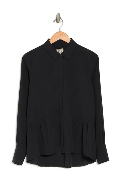 Go By Go Silk Go Peplum High/low Silk Shirt In Washed Black