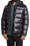 Guess Hooded Solid Puffer Jacket In Black