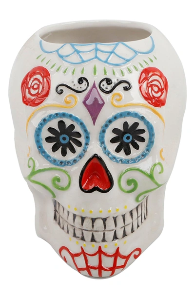 Flora Bunda Large Day Of The Dead Ceramic Pot In Purple