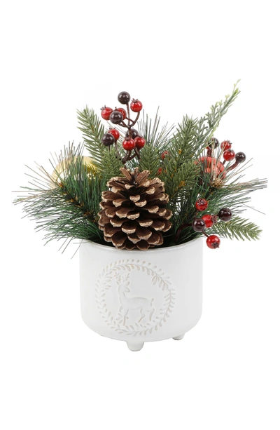 Flora Bunda Deer Wreath Christmas Mix Tabletop Decor In Ivory