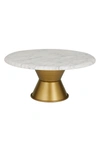 WILLOW ROW WHITE CERAMIC CAKE STAND WITH GOLDTONE BASE