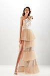 ABDO AOUDE COUTURE ONE SHOULDER TULLE AND SATIN GOWN,AAC22SG111-2