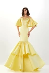 ABDO AOUDE COUTURE YELLOW OFF THE SHOULDER GOWN,AAC22SG105-14