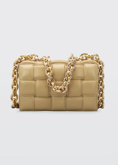 Bottega Veneta Chain Cassette Padded Intrecciato Crossbody Bag In Porridge-gold