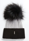 Gorski Two-tone Knit Beanie W/ Fox Pompom In Blackpinkblack