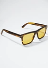 Tom Ford Men's Square Acetate Sunglasses In 55e Brown