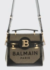 Balmain Bbuzz 23 Logo Canvas Satchel Bag In Kaki Noir
