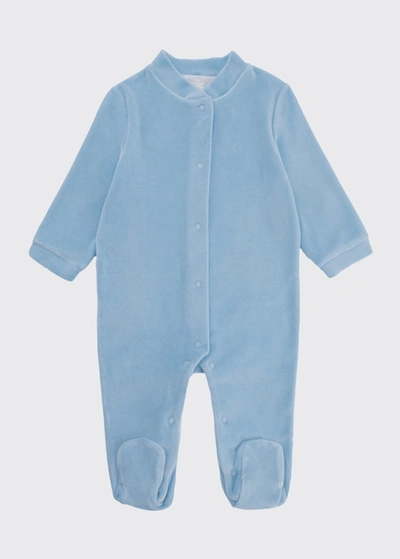 Marie Chantal Kids' Girl's Velour Golden Angel Wing Footie Pajamas In Dusty Blue