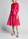 Rickie Freeman For Teri Jon Taffeta Shirt Dress W/ Eyelet Skirt In Hot Pink