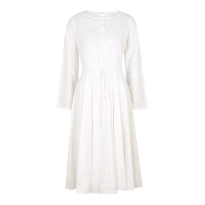 Merlette Lelie White Embroidered Cotton Midi Dress
