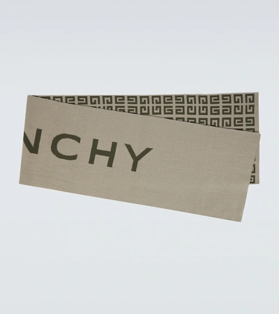 Givenchy Wool And Cashmere Logo Scarf In Light Beige/khaki