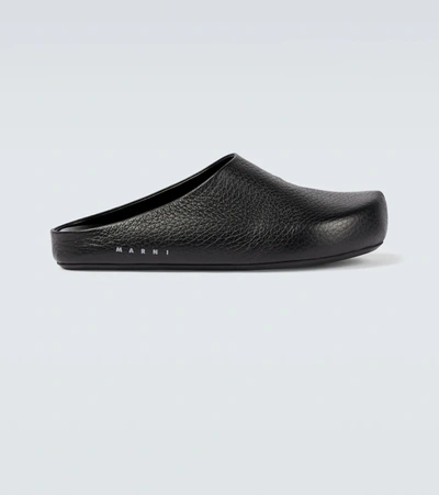 Marni Textured-leather Clog Slippers In Black
