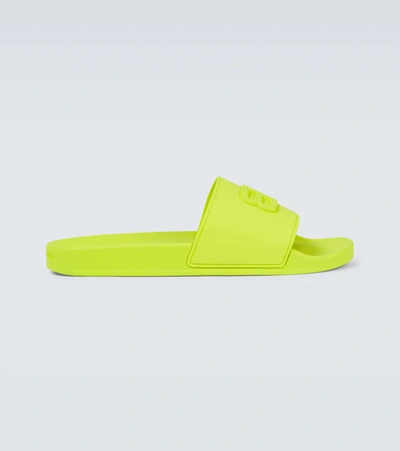 Balenciaga Men's Bb-logo Tonal Pool Slides In Lime