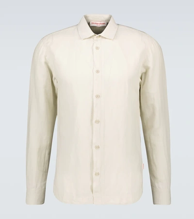 Orlebar Brown Giles Linen-blend Long-sleeved Shirt In Alabaster