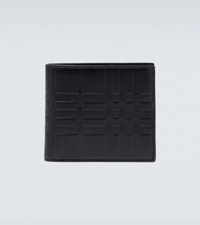 Burberry Embossed Checked Leather Wallet In Black