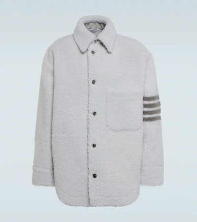 Thom Browne Oversized Striped Shearling Jacket In White